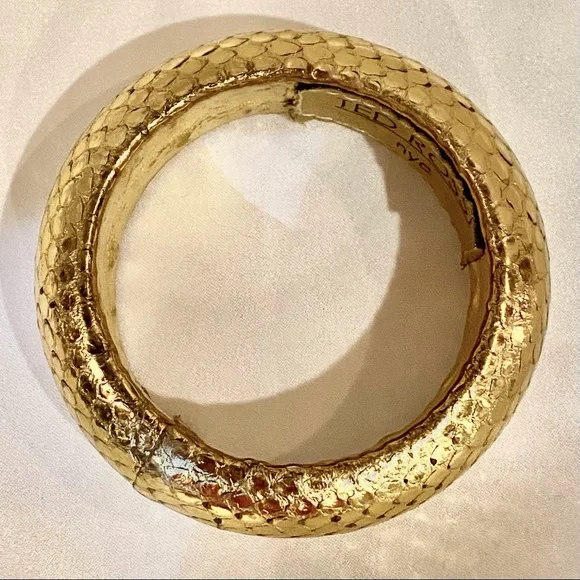TED ROSSI Nyc Large Gold Python Bangle Bracelet AUTHENTIC - Picture 4 of 5